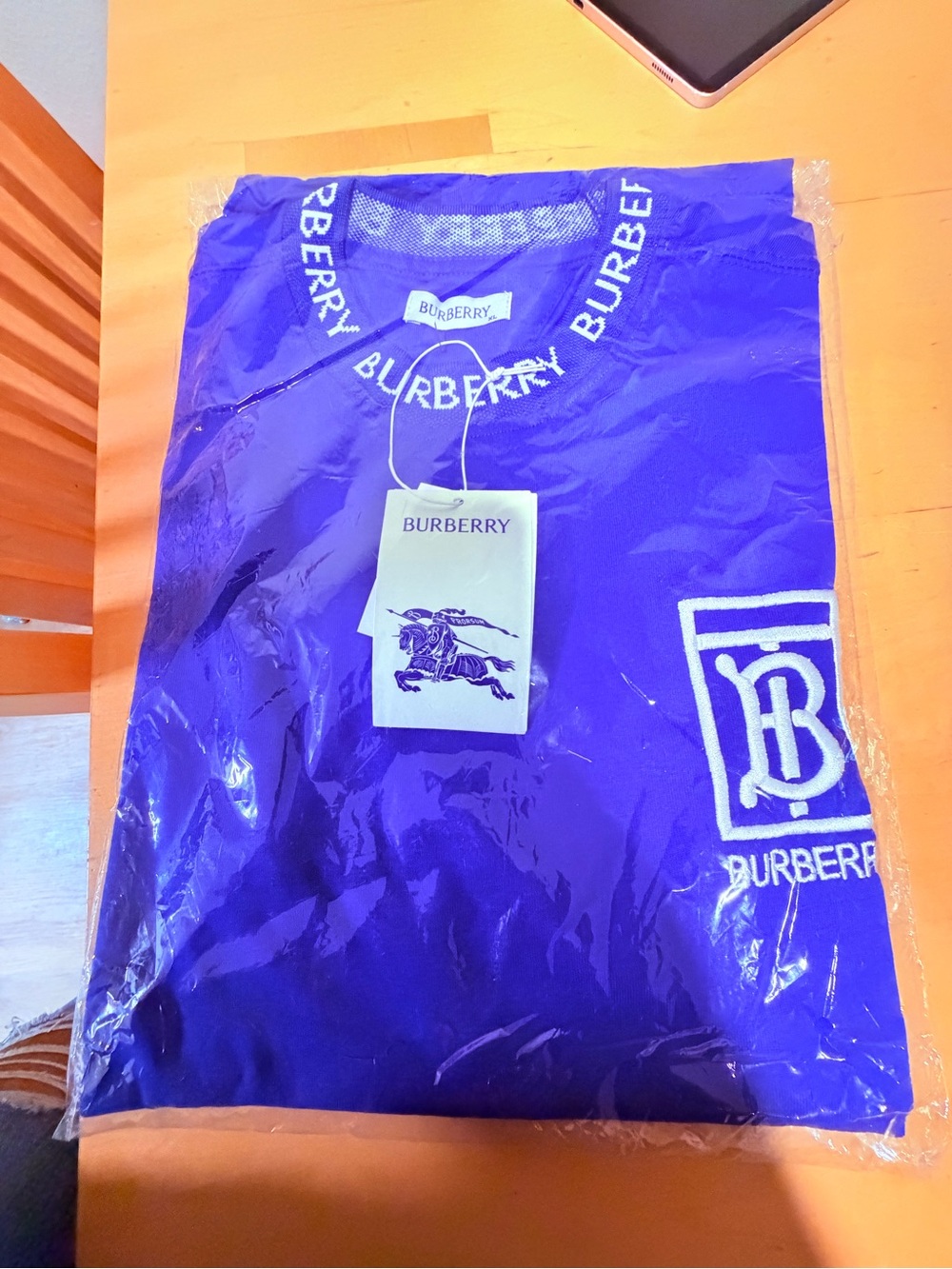 Burberry Men's Bold Blue Logo Tee with Branded Trim - Picture 4 of 4
